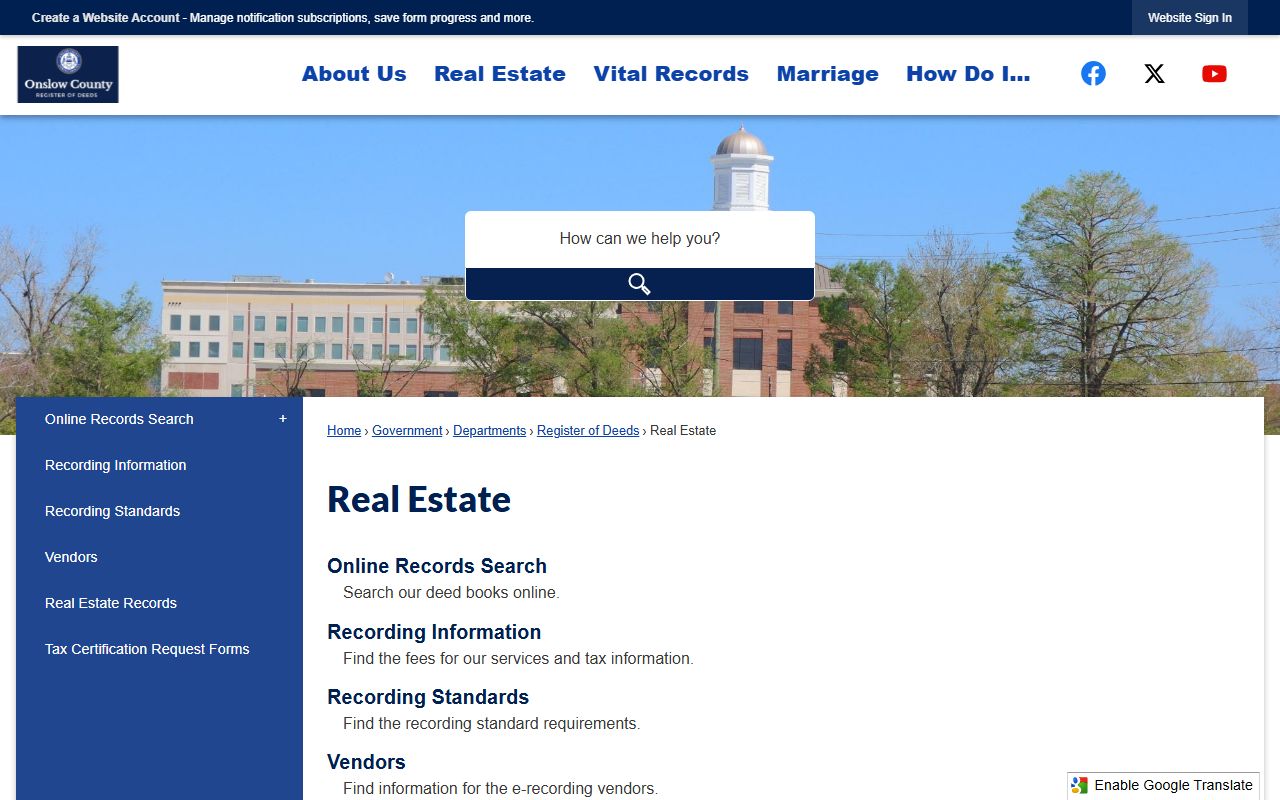 Onslow County Register of Deeds office in Jacksonville