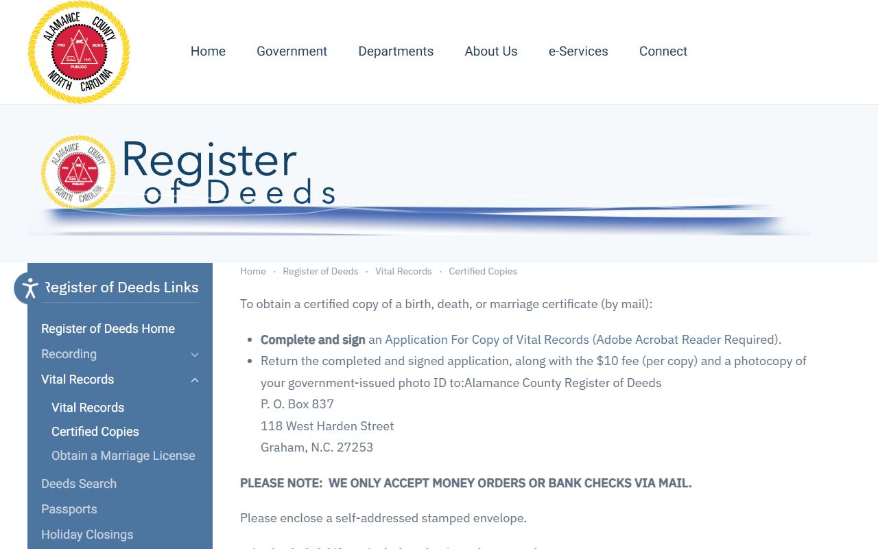 Alamance County Register of Deeds office for genealogy records