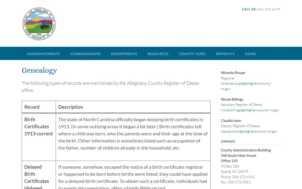 Alleghany County Register of Deeds office for genealogy records