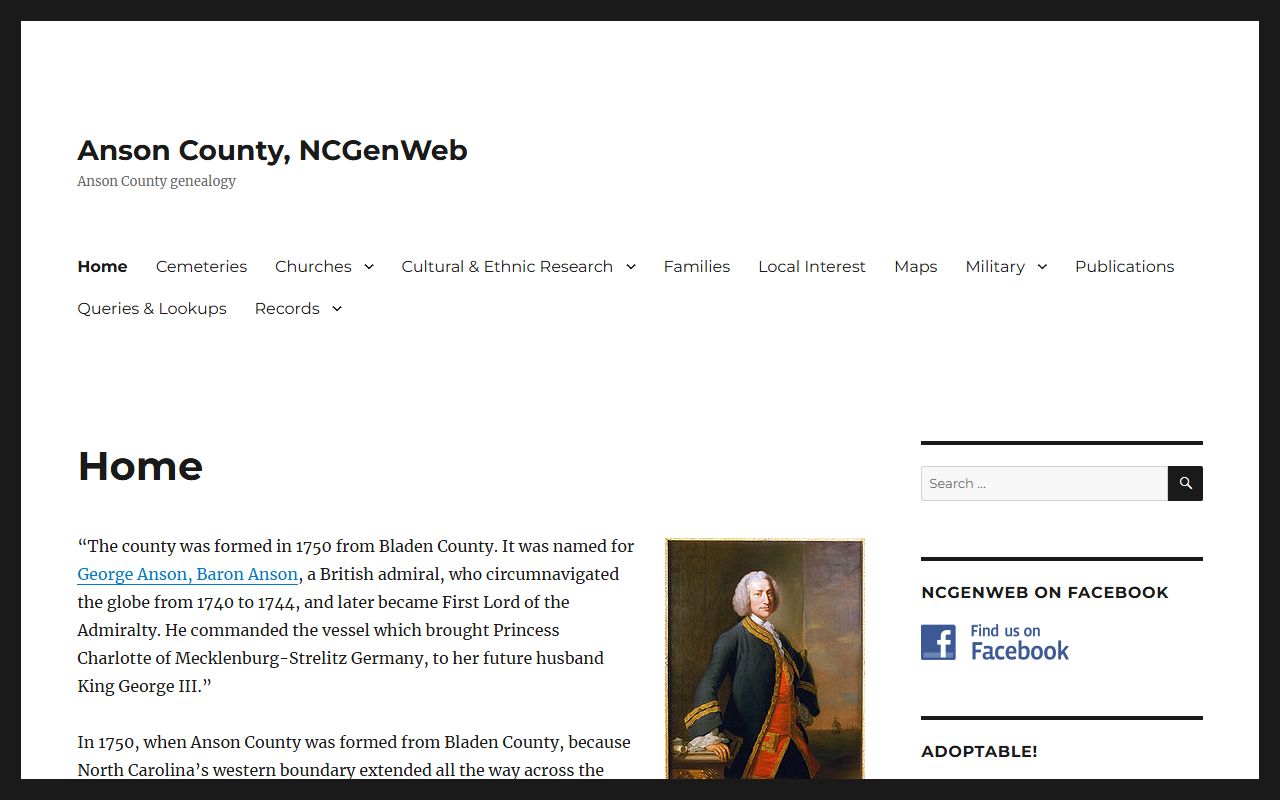 Anson County NCGenWeb genealogy volunteer records page