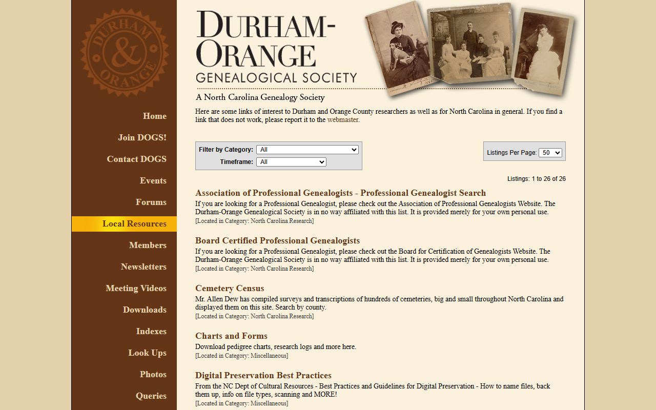 Durham County genealogy resources from the Durham-Orange Genealogical Society