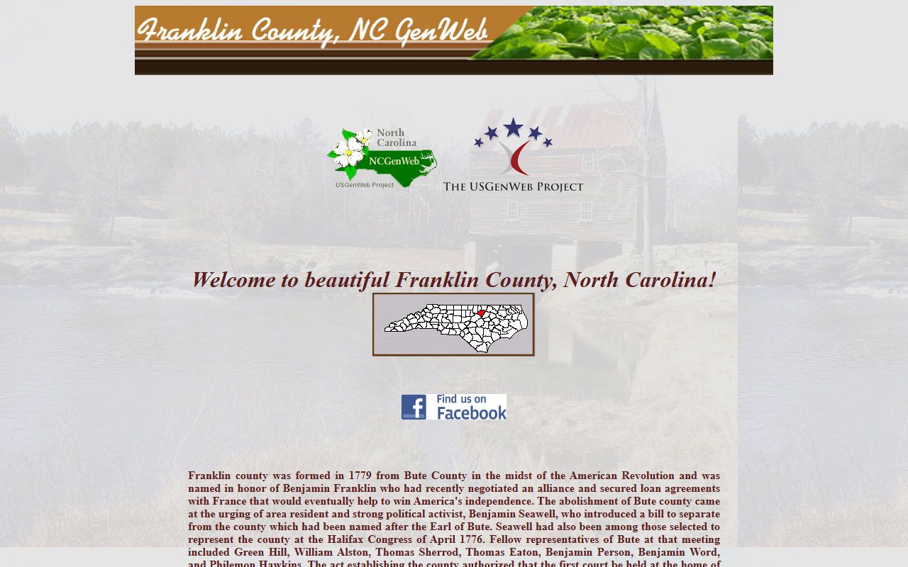 Franklin County genealogy records from NCGenWeb