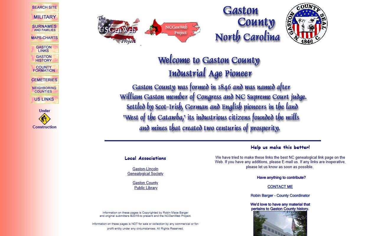 Gaston County genealogy records on NCGenWeb