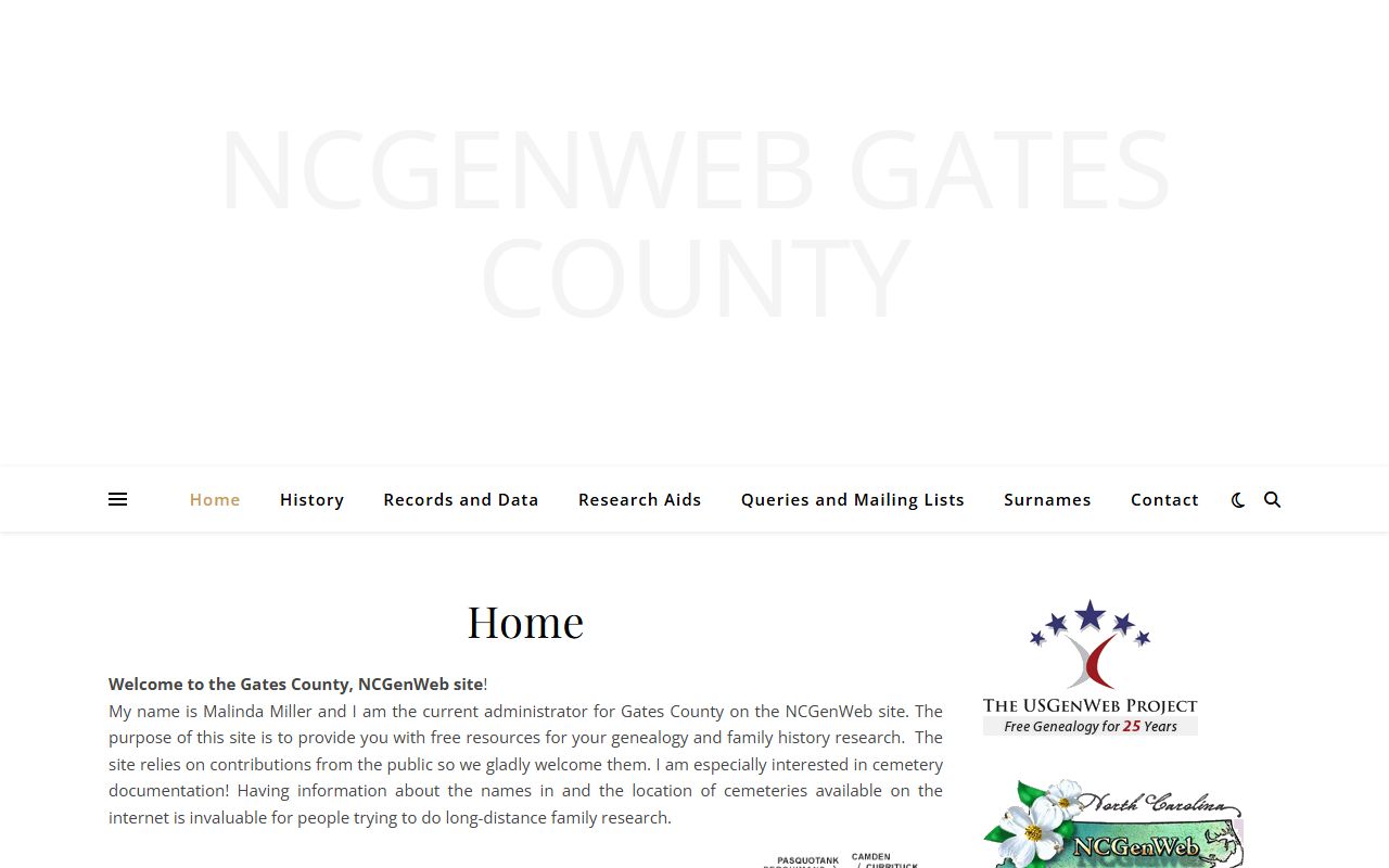 Gates County genealogy records on NCGenWeb