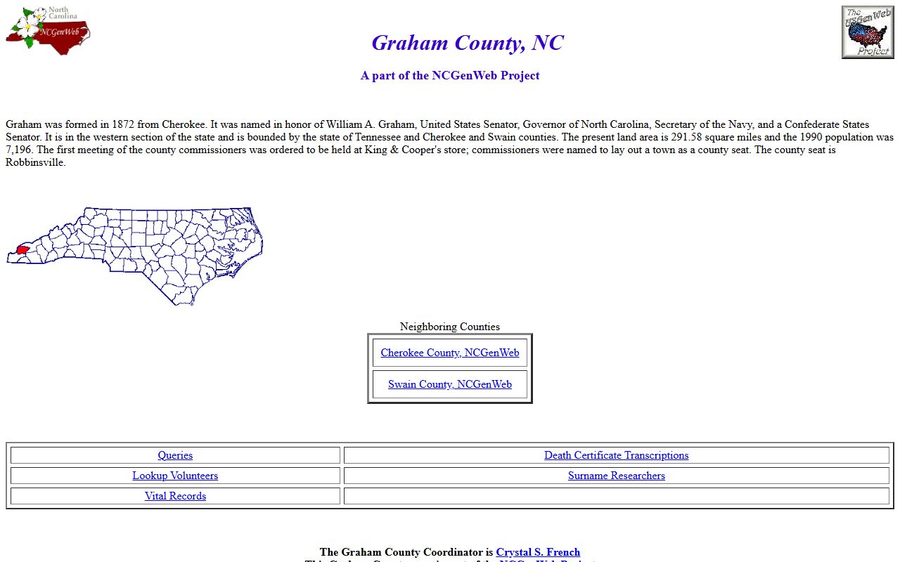 Graham County genealogy records on NCGenWeb