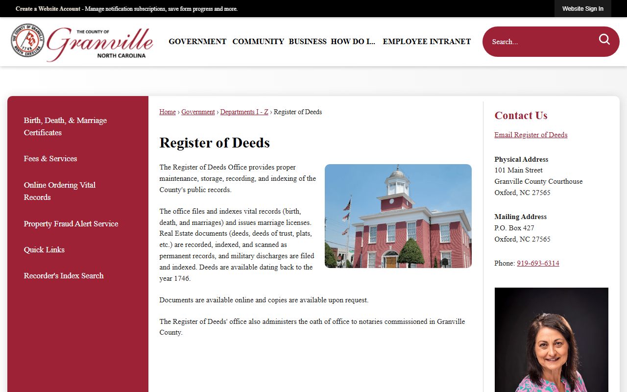 Granville County Register of Deeds genealogy records
