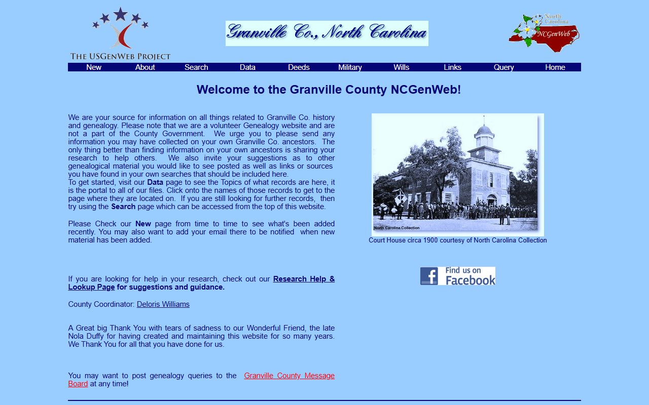 Granville County genealogy records on NCGenWeb
