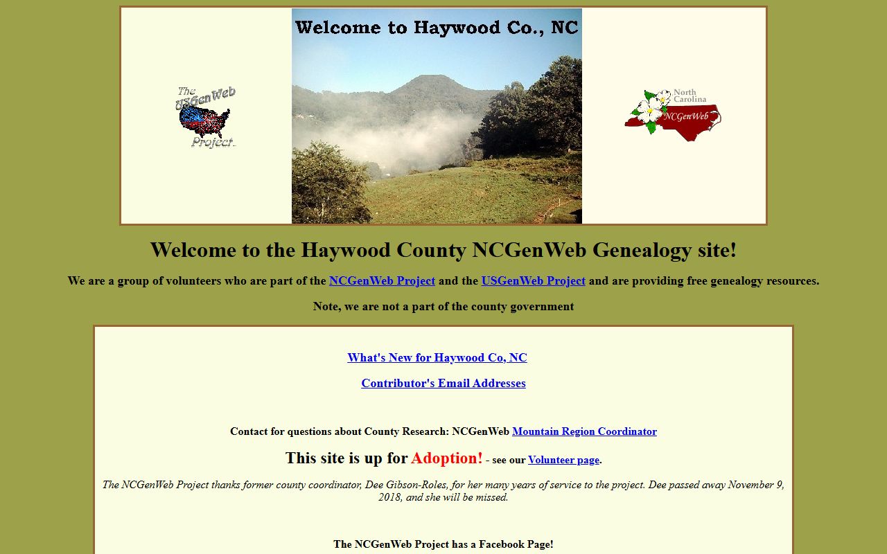Haywood County NCGenWeb genealogy records page