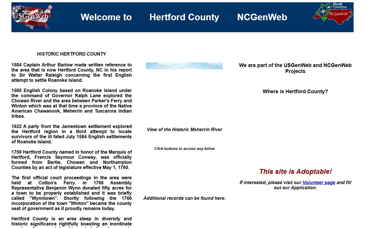 Hertford County NCGenWeb genealogy records page