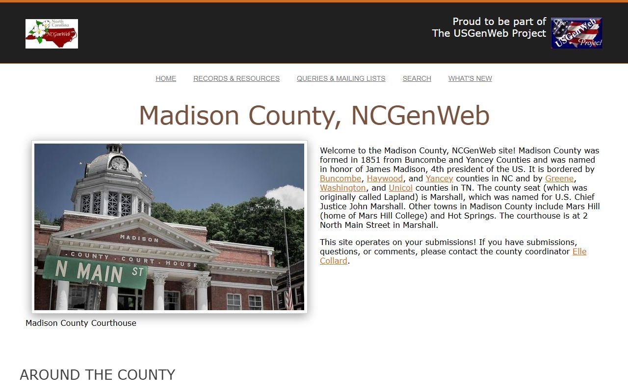 Madison County courthouse and Register of Deeds genealogy records in Marshall North Carolina