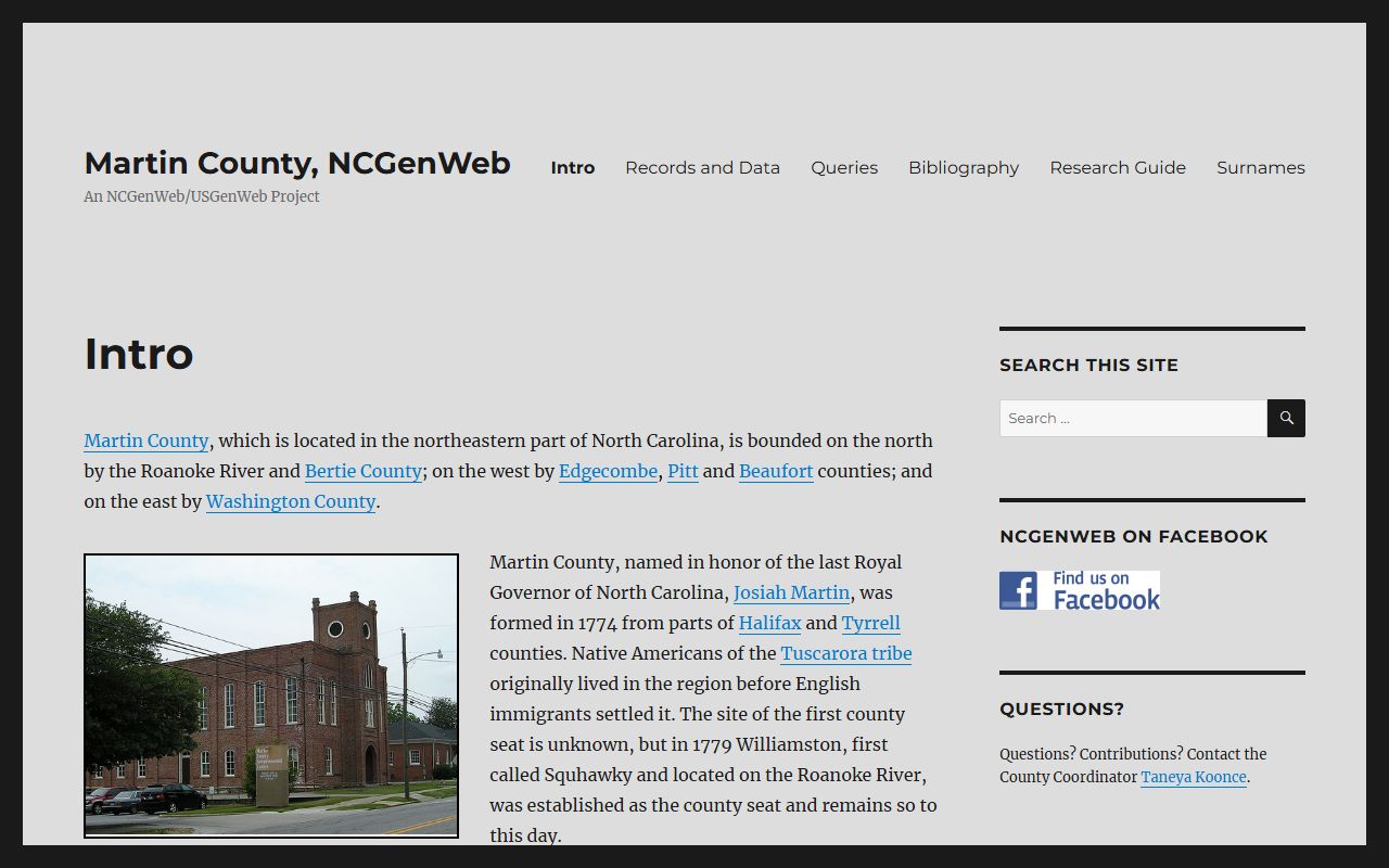 Martin County courthouse and Register of Deeds genealogy records in Williamston North Carolina
