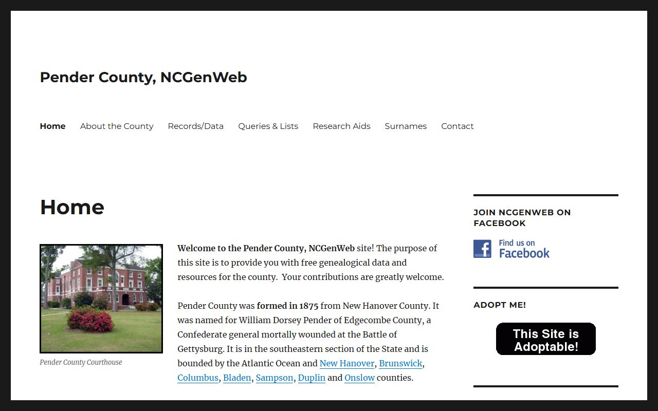 NCGenWeb Pender County genealogy research page
