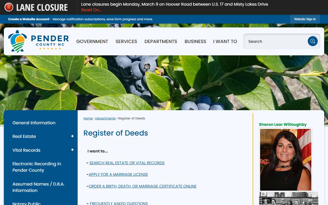 Pender County Register of Deeds genealogy records office