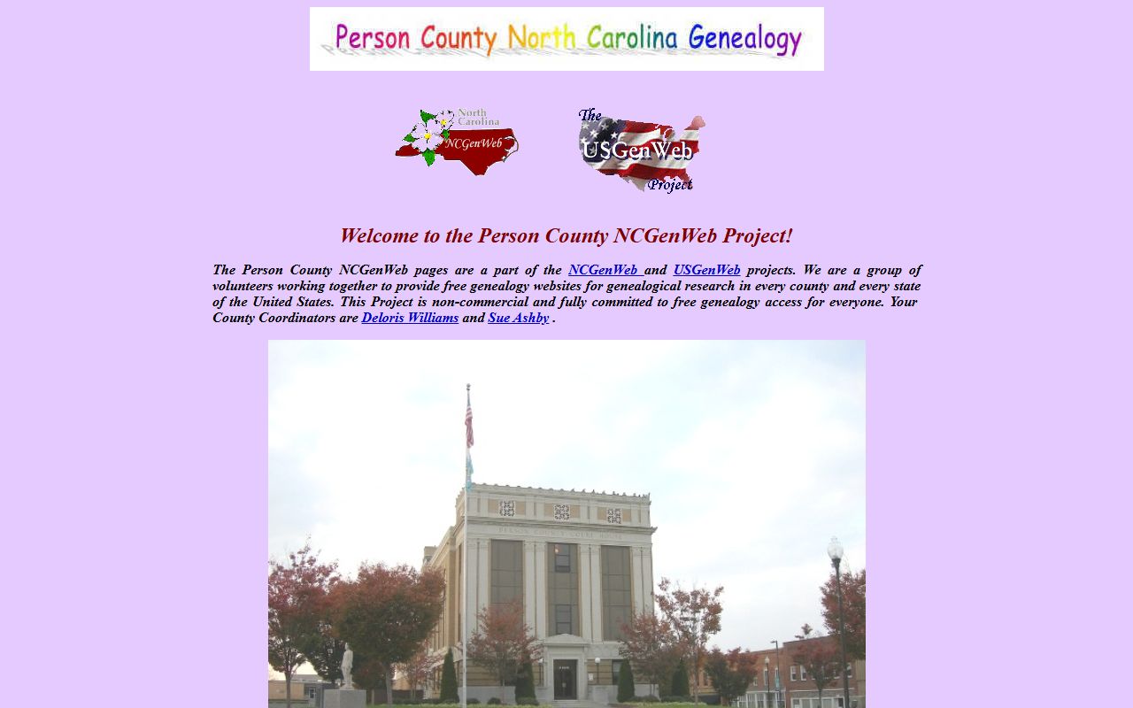 NCGenWeb Person County genealogy research page