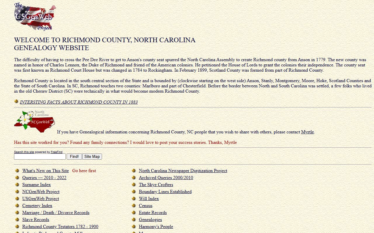 Richmond County Register of Deeds office and genealogy records in Rockingham North Carolina