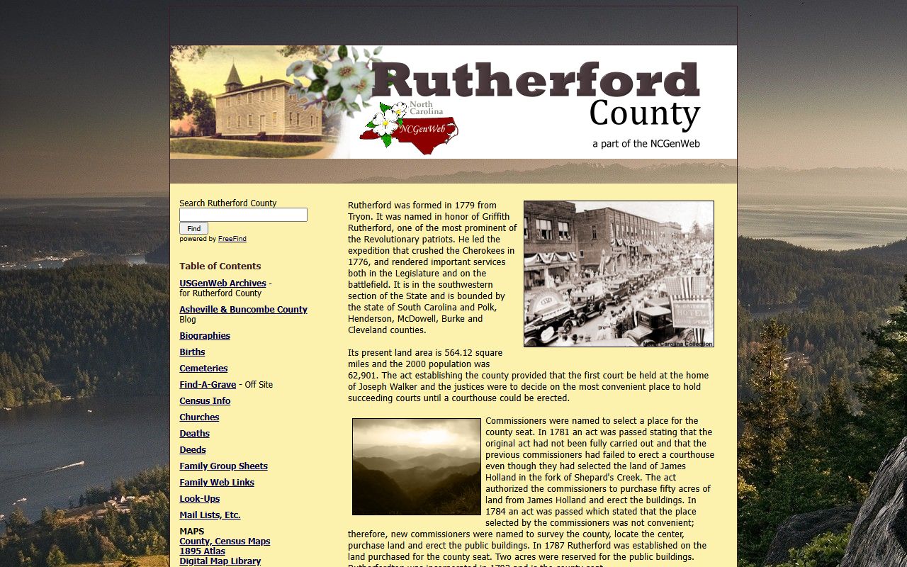 Rutherford County NCGenWeb genealogy records page for historical research