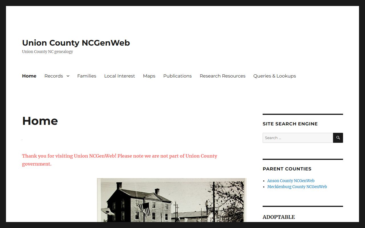 Union County NCGenWeb genealogy research page