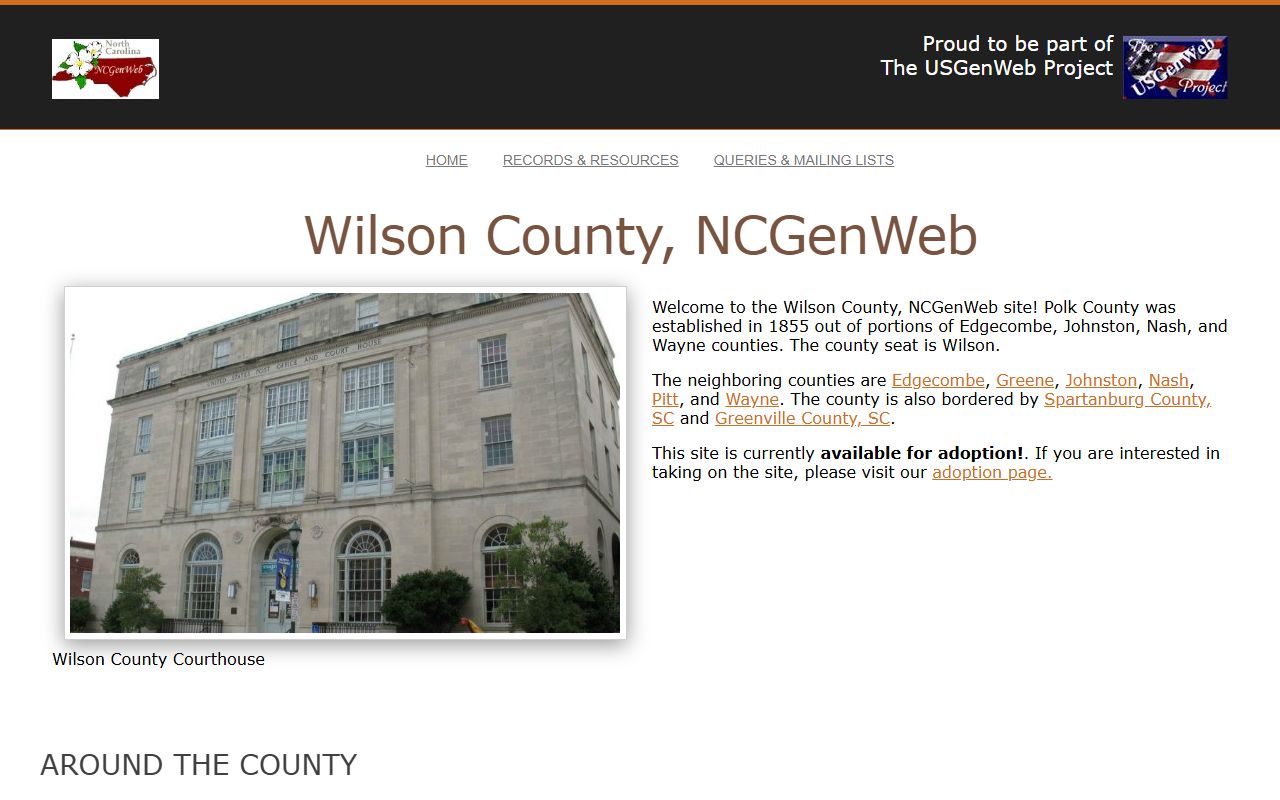 Wilson County NCGenWeb genealogy records page for historical research