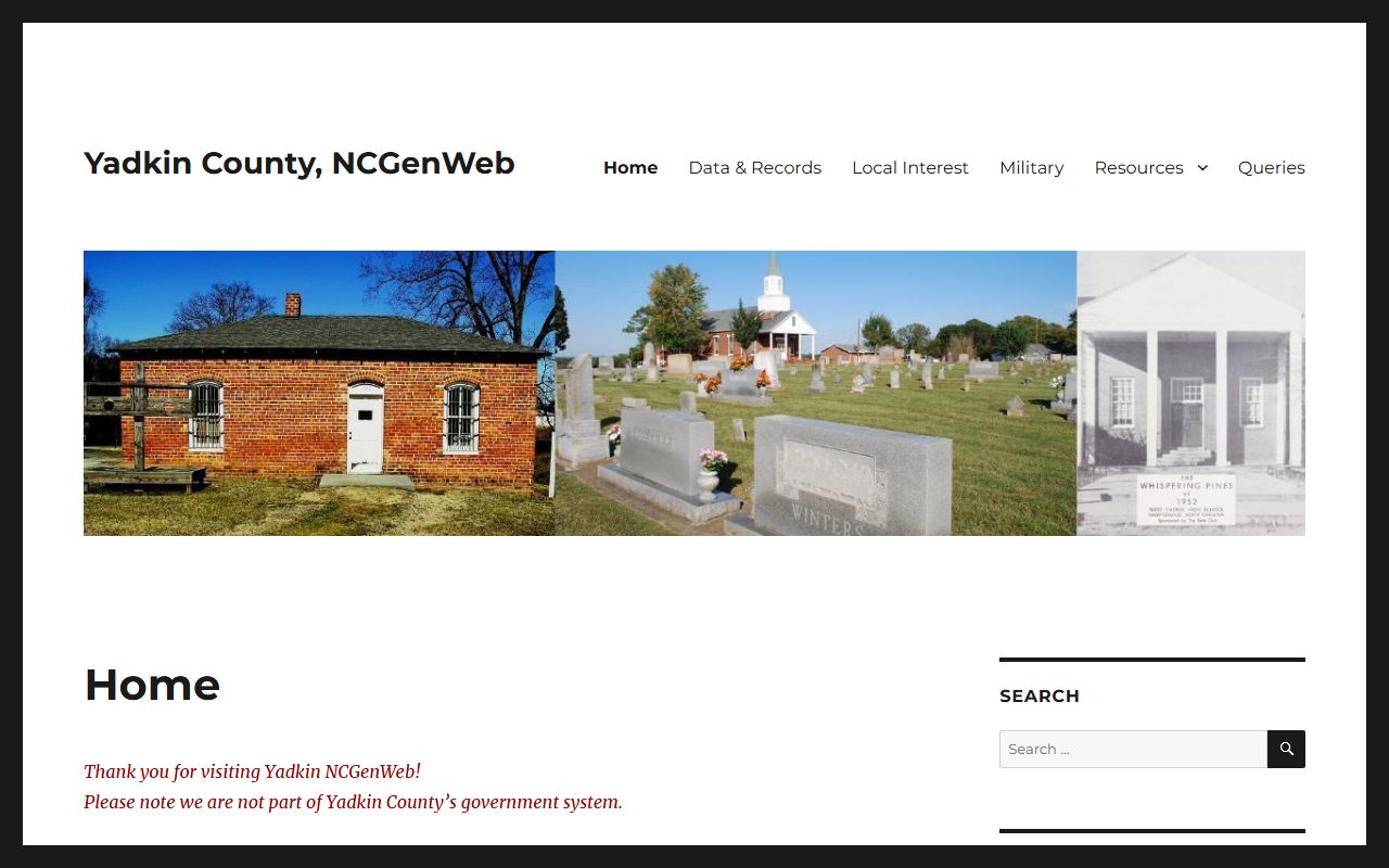 Yadkin County NCGenWeb genealogy records page for historical research
