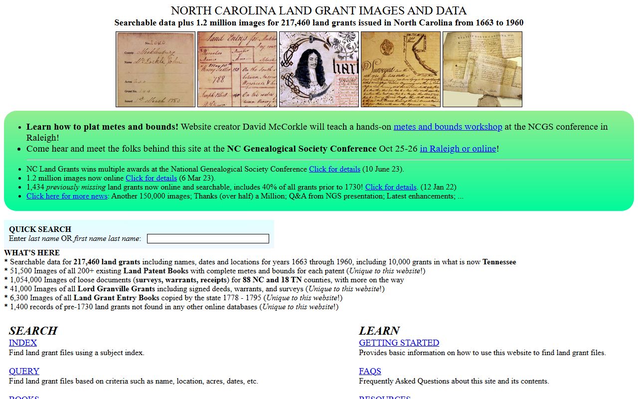 North Carolina land grant database for genealogy research