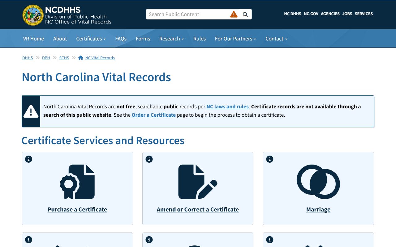 North Carolina Vital Records office for genealogy research