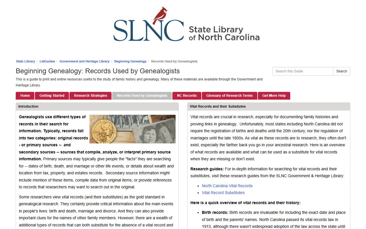 North Carolina State Library beginning genealogy guide